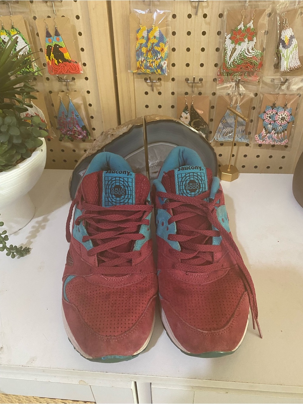 Saucony GRID 8000 Burgundy and Teal Athletic Sneakers